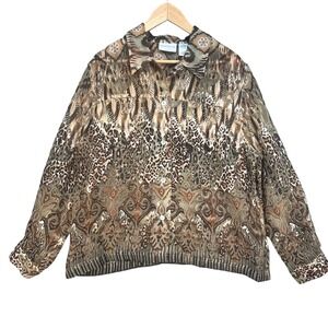 Alfred Dunner Animal Baroque Button Blouse Rayon Linen Blend Size‎ 18